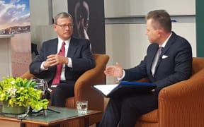 John Roberts in conversation with VUW Dean of Law Mark Hickson.