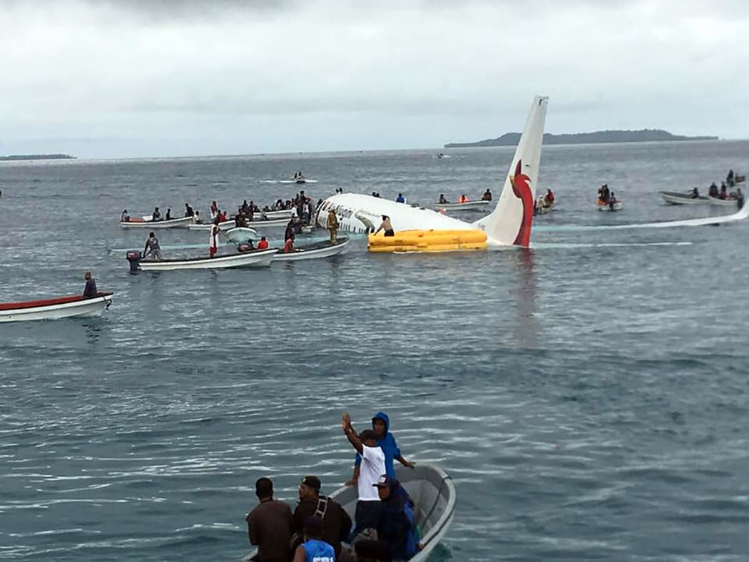 The Air Niugini plane in the lagoon off Weno airport in Chuuk.