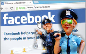 Image of Facebook page and cartoon police