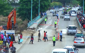 Traffic was controlled on Mataniko Bridge in Honiara amid concern it could collapse.