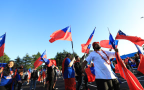 Toa Samoa supporters in Auckland, 20 November 2022. Toa Samoa were defeated by Australia 30-10 in the  Rugby League World Cup final in Manchester.