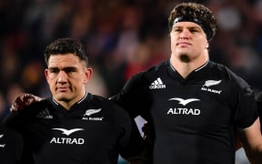 Codie Taylor and Scott Barrett of the All Blacks during the Rugby Championship rugby game, All Blacks Vs Argentina, at Orangetheory Stadium, Christchurch, New Zealand, 27th August, 2022. Copyright photo: John Davidson / www.photosport.nz