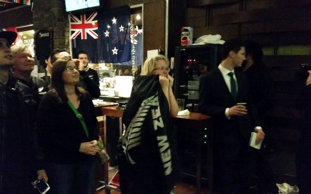 Tense fans at The Fox sports bar in Auckland