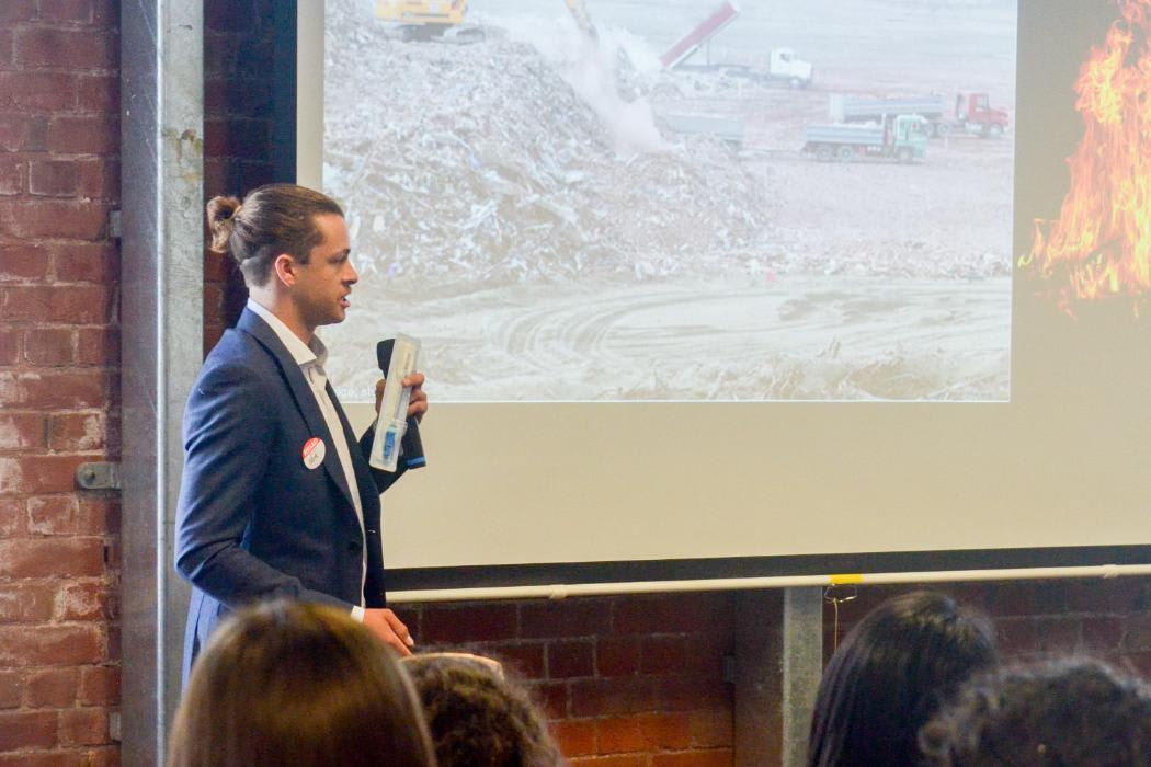 Oliver Hunt pitching his company, Medsalv, at the UCE Summer Startup Annual Showcase 2018