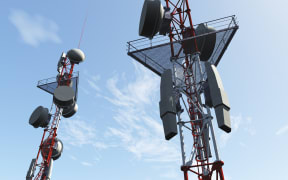 5G Telecommunication Tower under Blue Sky 3D Illustration.