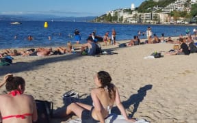 Sunbathers at Oriental Bay
