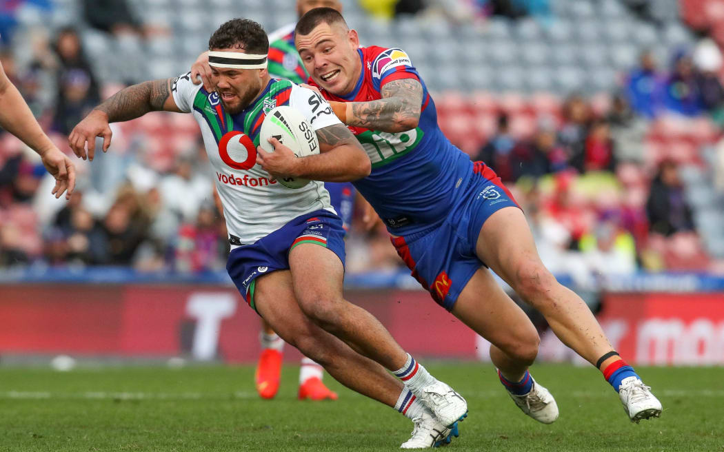 Jazz Tevaga in possession.  Newcastle Knights v Warriors. NRL Rugby League, McDonald Jones Stadium, Newcastle, NSW, Australia, Saturday 19th June 2021.