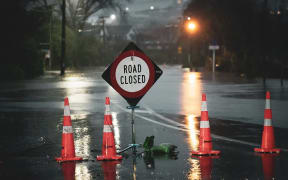 A flooded street in Christchurch