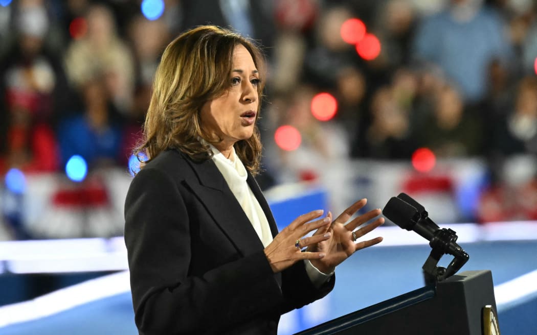 US Vice President and Democratic presidential candidate Kamala Harris speaks on The Ellipse just south of the White House in Washington, DC, on 30 October 2024.