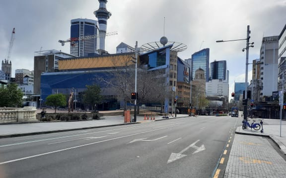 Central Auckland at midday on the first day of the August 2021 lockdown.