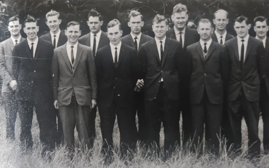Bill Easton (back row, second from left, according to the original caption) with other members of the Two by Twos in Masterton in 1968. Photo: Supplied