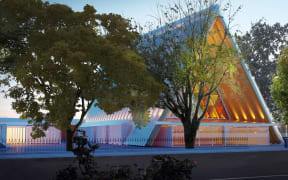 The temporary cathedral uses cardboard tubes, as well as timber beams and structural steel.