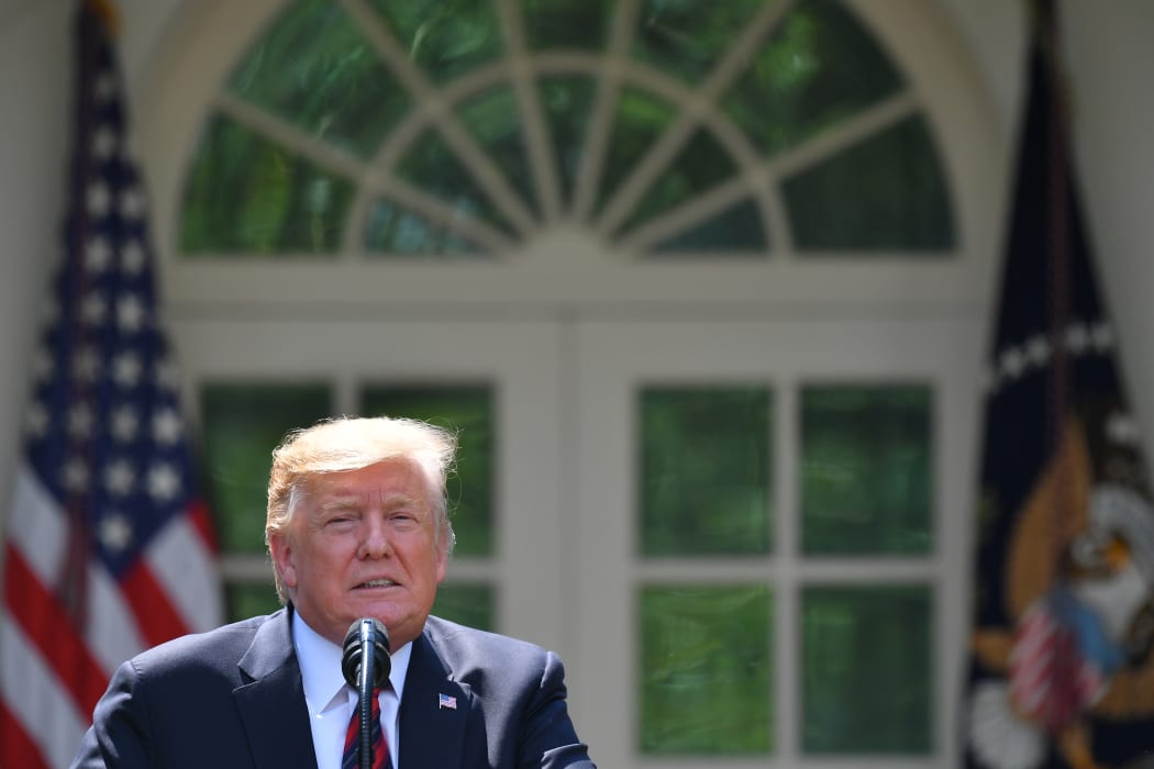 US President Donald Trump in the Rose Garden of the White House, Washington DC.