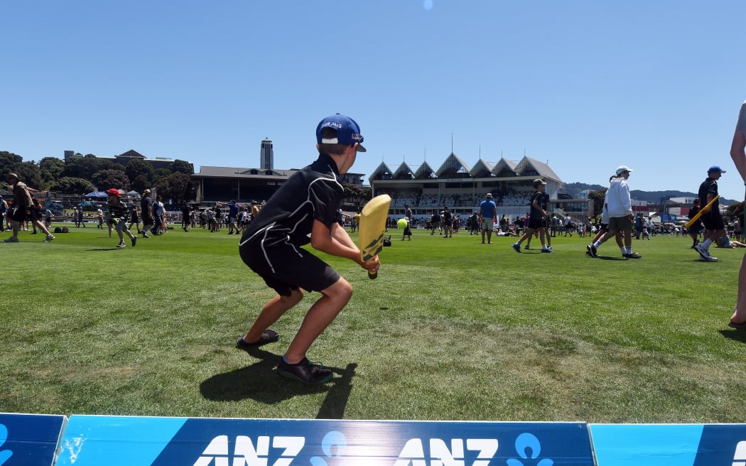 Fans seen playing on the Basin Reserve field at the lunch break 2018
