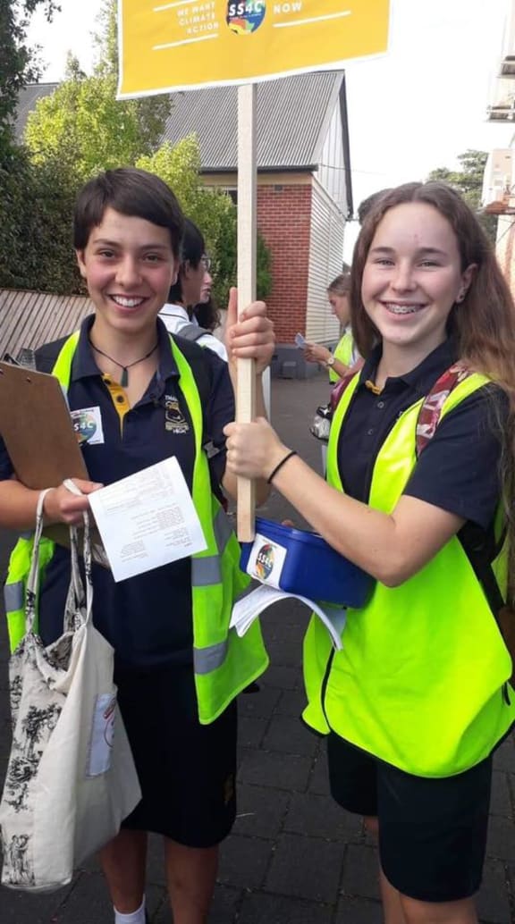 Helena Mayer, 14, on the left, Lillian Balfour 15 on the right. both year 11 at Thames High School.
