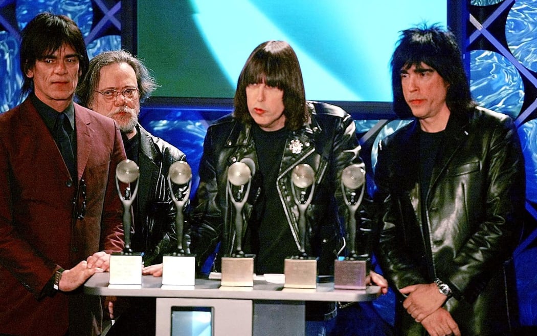 The Ramones: from left Dee Dee, Tommy, Johnny and Marky at the 2002 Rock and Roll Hall of Fame ceremony. Joey died in 2001.