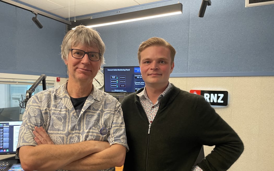 RNZ Concert host Bryan Crump and cellist Lev Sivkov.