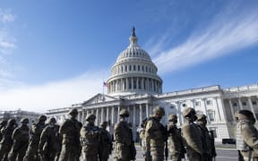 Members of the US National Guard at the US Capitol on 18 January 2021 prior to a dress rehearsal for the 59th inaugural ceremony for President-elect Joe Biden and Vice President-elect Kamala Harris.