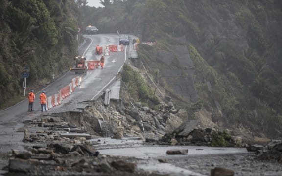 Road damage in Punakaiki.