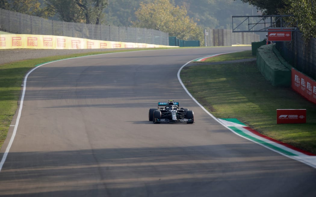 Mercedes driver Valtteri Bottas of Finland driving at Imola 2020.