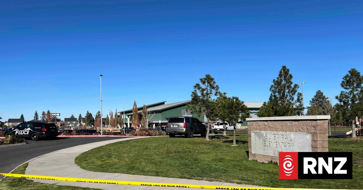 Police tape is placed outside Silver Rail Elementary school, where a shooting took place, on Thursday, October 15 in Bend