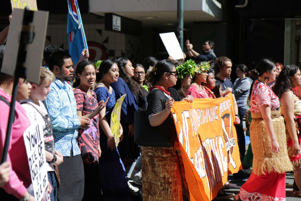 Pacific people marching at the Climate Strike in Wellington