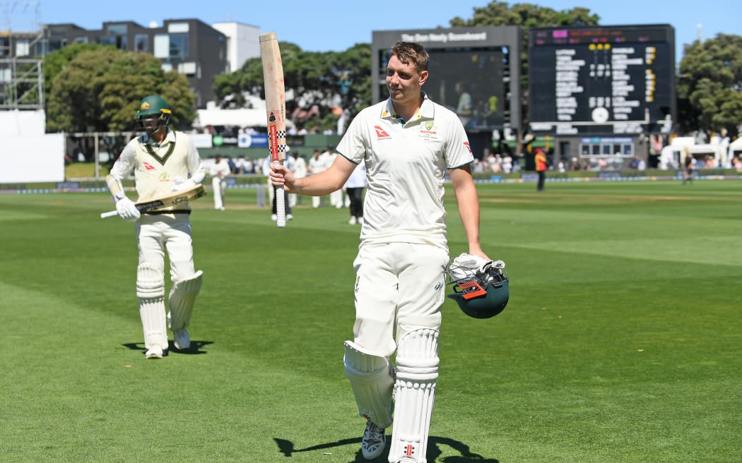 Australia’s Cameron Green leads players from the field at the end of their first innings, New Zealand Blackcaps v Australia, Day 2, 1st Test, Cello Basin Reserve, Wellington. Friday 01 March 2024. (Kerry Marshall/Photosport)