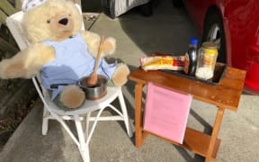 Chester the teddy bear getting ready to make Anzac biscuits.