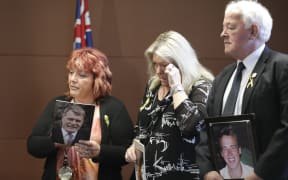 Anna Osborne, Sonya Rockhouse and Bernie Monk, relatives of Pike River mine victims.