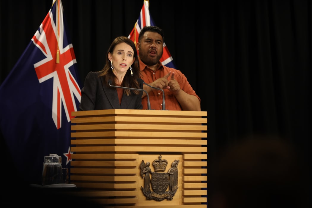 Prime Minister Jacinda Ardern at her weekly post-cabinet press conference. The event is regularly livestreamed by news outlets.