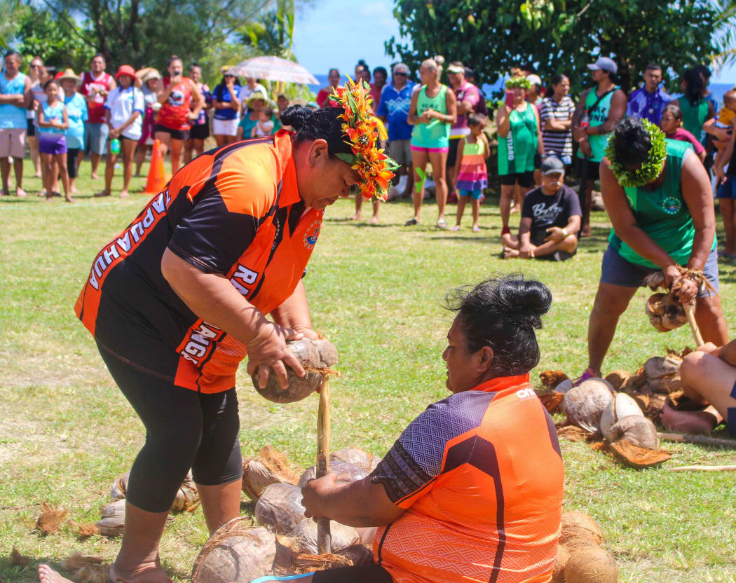Coconut husking was a crowd favourite during the 2020 Cook Islands Games.
