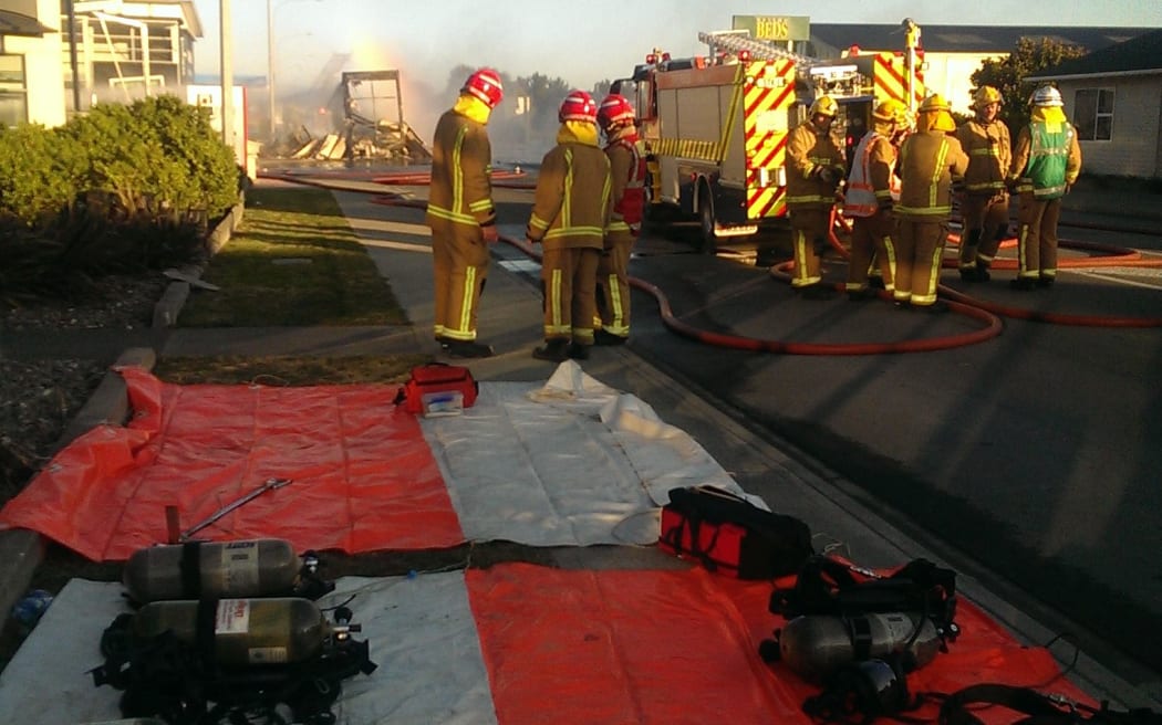 People were evacuated from the immediate area due to the intensity of the blaze.