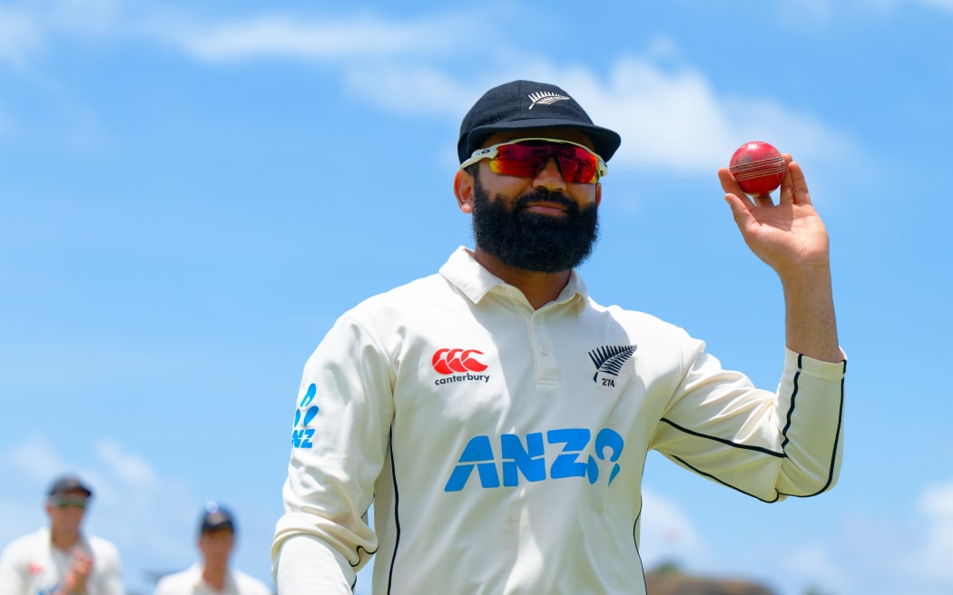 Ajaz Patel after taking a five wicket bag, Sri Lanka, 2024.