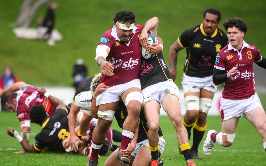 Semisi Tupou Ta'eiloa of Southland makes a run during Wellington v Southland NPC match at Porirua Park, Wellington, New Zealand on Saturday 7 September 2024.