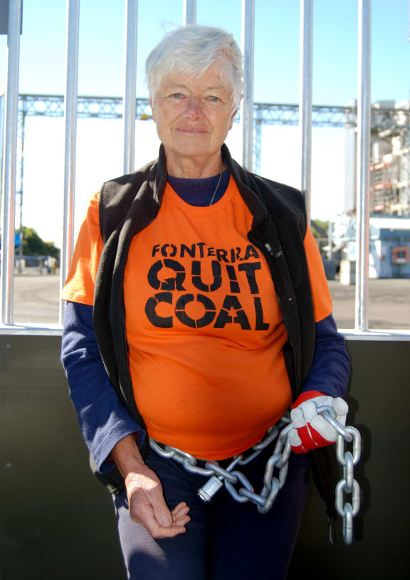 Former Green Party co-leader Jeanette Fitzsimons at the Fonterra protest.