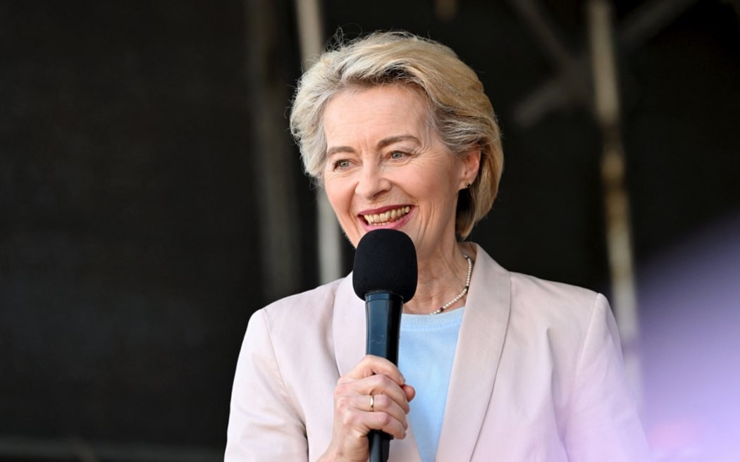 President of the European Commission Ursula von der Leyen speaks as she visits Helsinki, Finland, on June 4, 2024, ahead of the upcoming European elections. (Photo by Mikko Stig / Lehtikuva / AFP) / Finland OUT