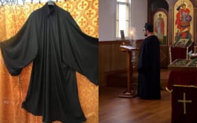 Father Predrag Grubacki and his stolen robe.