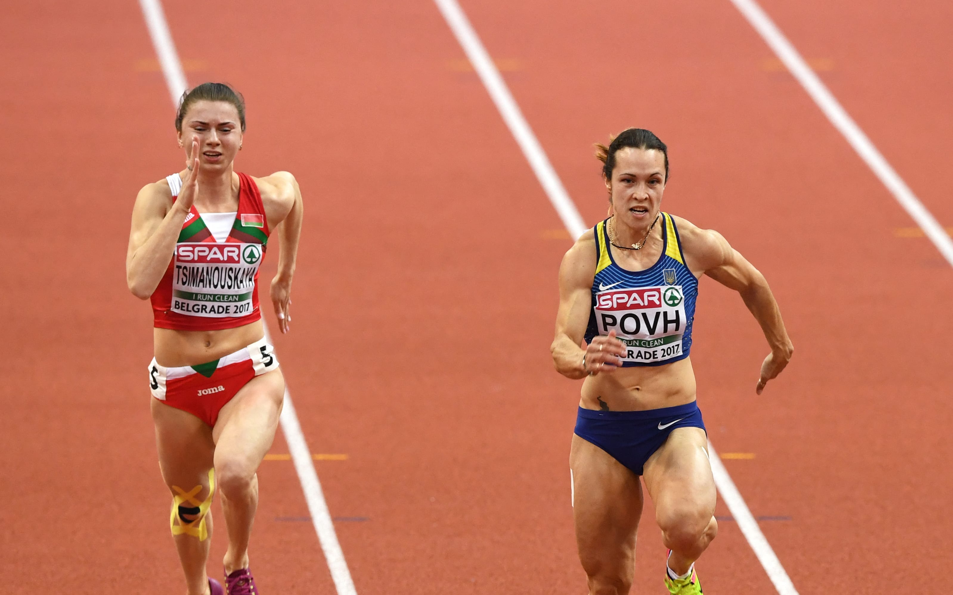 Belarus' Krystsina Tsimanouskaya (left) says she will not return to Belarus.