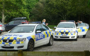 Police at the Waiwhakaiho River in New Plymouth.
