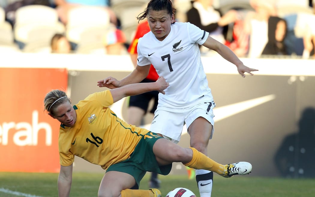 Ali Riley plays against the Matildas in 2011.