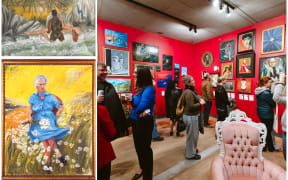 Lucy in the Field with Flowers (bottom left) The Rescue (top left) MOBA's Boston gallery (right) is presented in the style of a traditional modern museum.