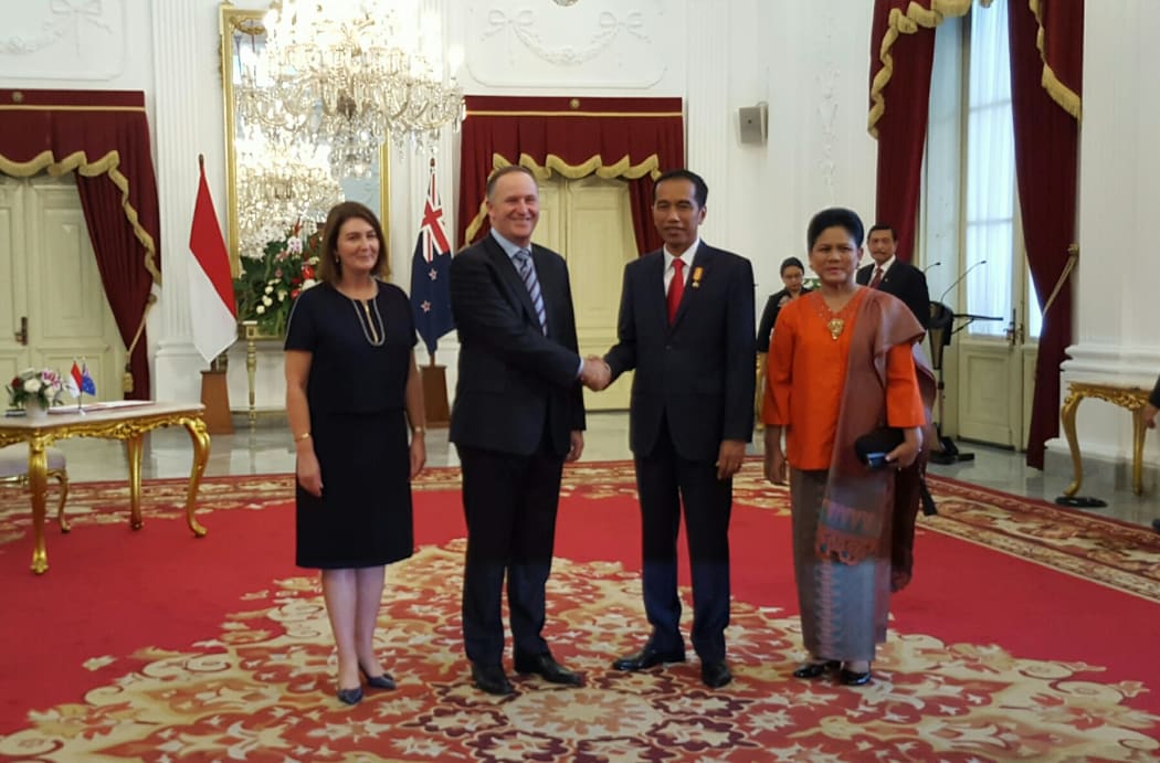 Prime Minister John Key and Indonesian President Joko Widodo after their meeting in Jakarta on Monday.