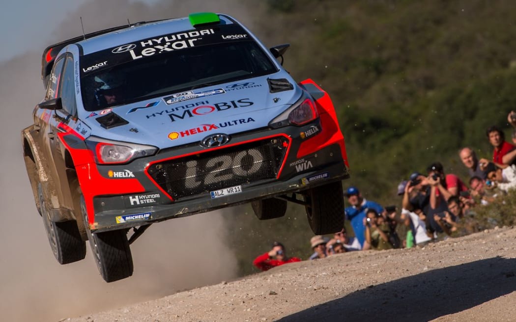 Hayden Paddon jumps in Argentina.