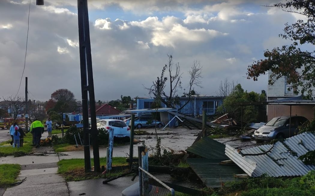 Damage after a tornado in the South Auckland suburb of Papatoetoe on 19 June 2021.