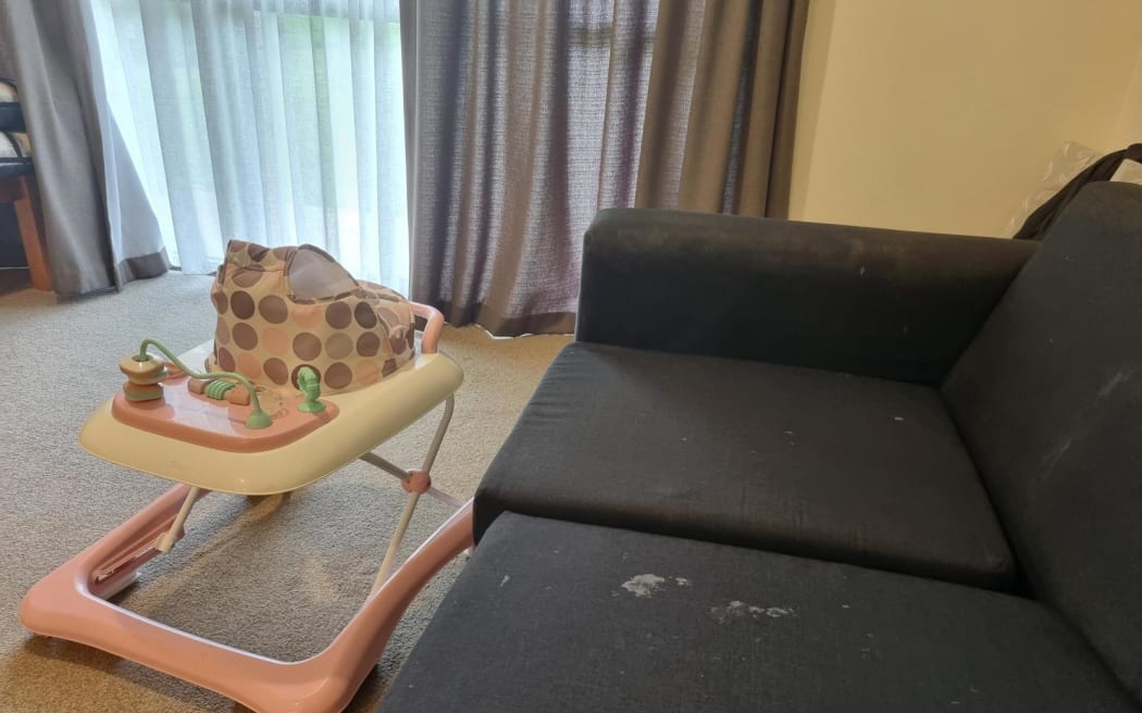 Stains and mould marked the furniture in the young couple's house.