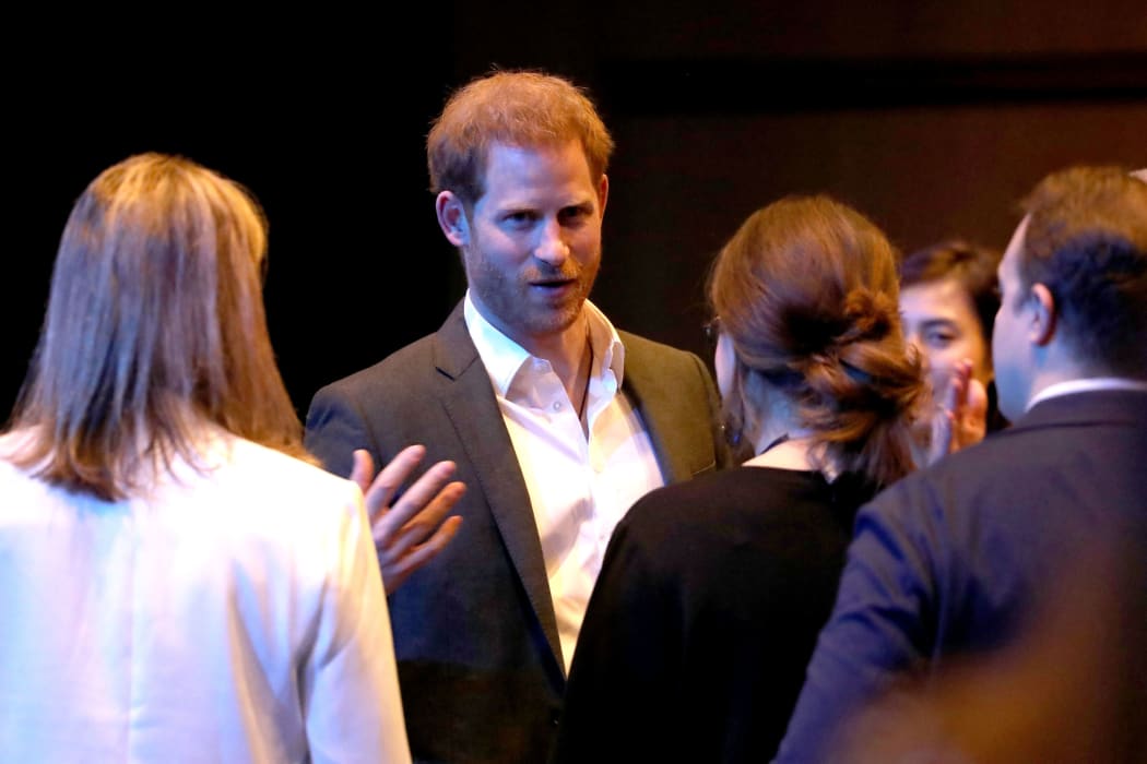 Britain's Prince Harry, Duke of Sussex, speaks to delegates as he attends a sustainable tourism summit at the Edinburgh International Conference Centre in Edinburgh.