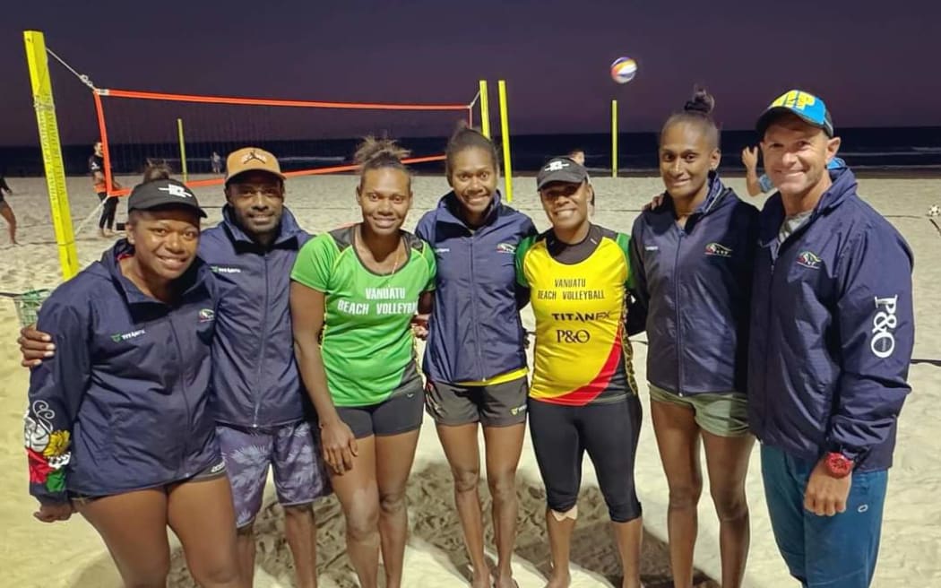Vanuatu beach volleyball team at the Gold Coast in Australia before leaving for China.