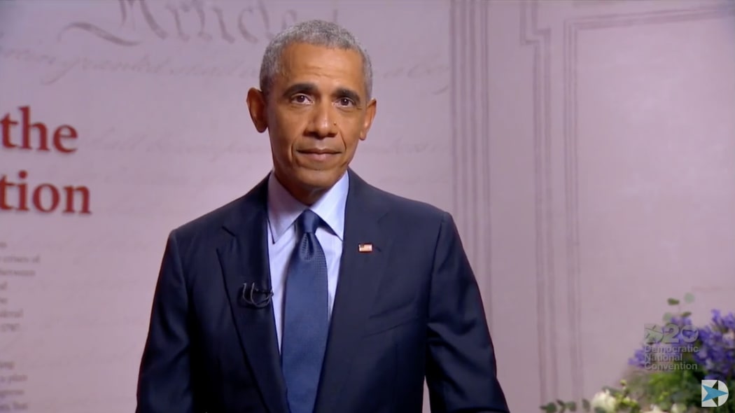 Barack Obama speaking on the third day of the DNC.