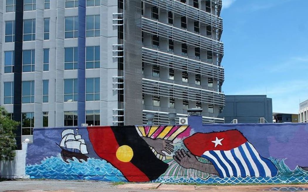 Artwork by June Mills supporting the plight of West Papuans.