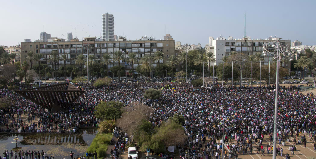 African demonstrators in Tel Aviv on Sunday.